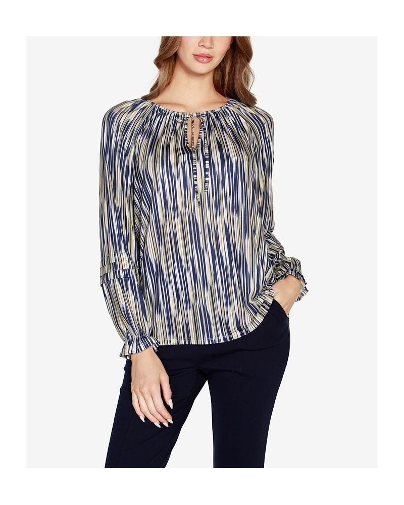 Women's Black Label Printed Peasant Top Navy Combo $26.25 Tops