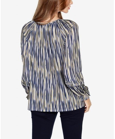 Women's Black Label Printed Peasant Top Navy Combo $26.25 Tops