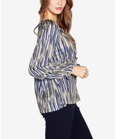 Women's Black Label Printed Peasant Top Navy Combo $26.25 Tops