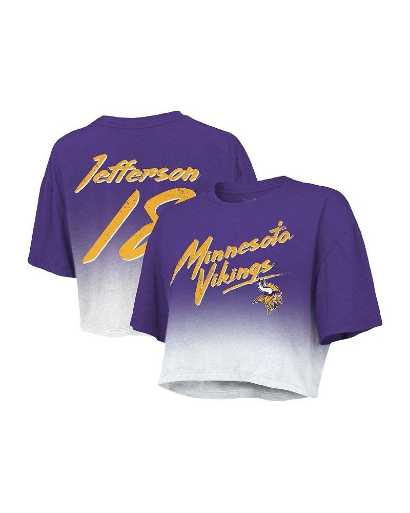 Women's Minnesota Vikings Drip-Dye Player Name and Number Tri-Blend Crop T-shirt Purple, White $35.09 Tops