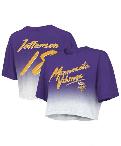 Women's Minnesota Vikings Drip-Dye Player Name and Number Tri-Blend Crop T-shirt Purple, White $35.09 Tops