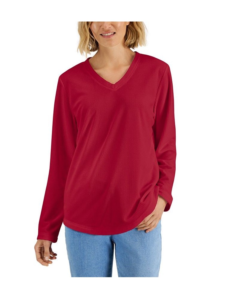 Women's Textured Microfleece V-Neck Top New Red Amore $12.21 Tops