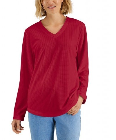 Women's Textured Microfleece V-Neck Top New Red Amore $12.21 Tops