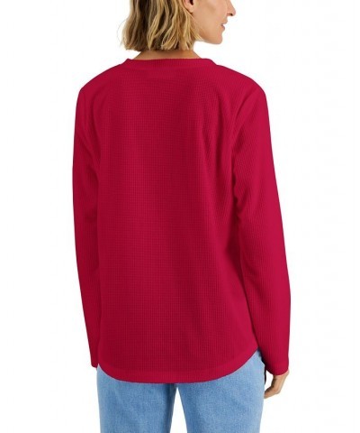 Women's Textured Microfleece V-Neck Top New Red Amore $12.21 Tops