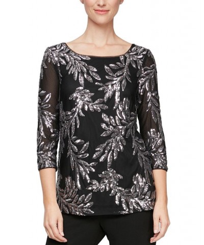 3/4-Sleeve Sequin Detail Blouse Black/Pewter $33.60 Tops