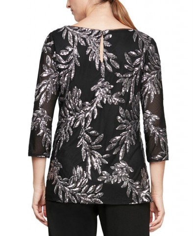 3/4-Sleeve Sequin Detail Blouse Black/Pewter $33.60 Tops