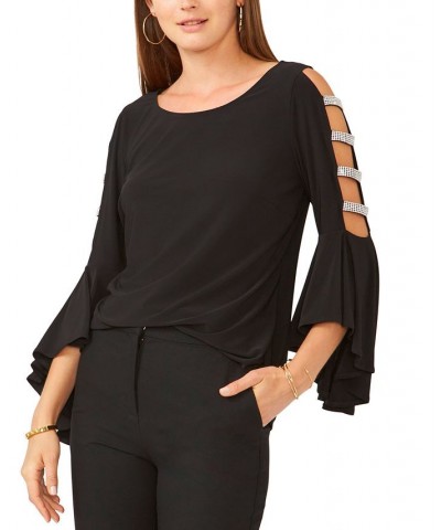 Ladder-Trim Bell-Sleeve Top Black $37.95 Tops