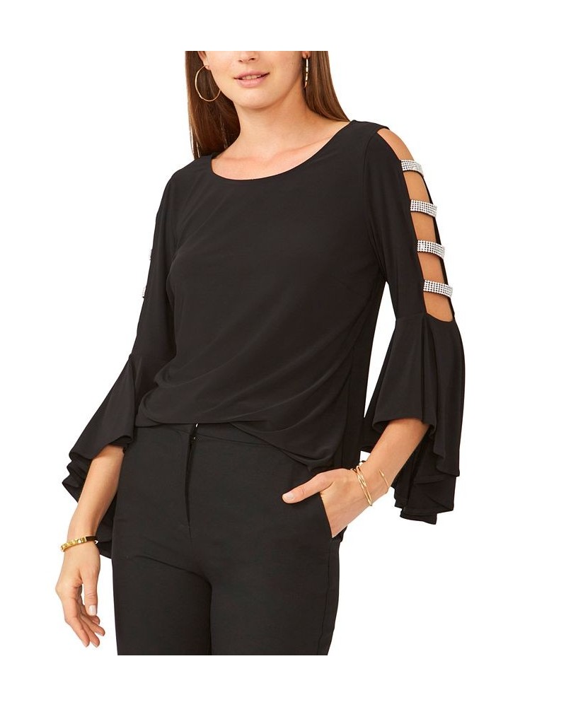 Ladder-Trim Bell-Sleeve Top Black $37.95 Tops