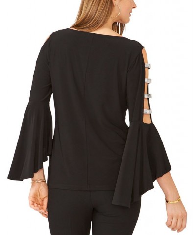 Ladder-Trim Bell-Sleeve Top Black $37.95 Tops