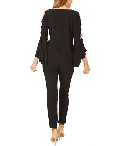 Ladder-Trim Bell-Sleeve Top Black $37.95 Tops