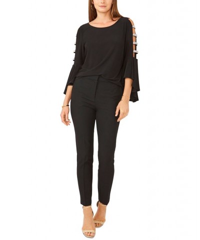 Ladder-Trim Bell-Sleeve Top Black $37.95 Tops