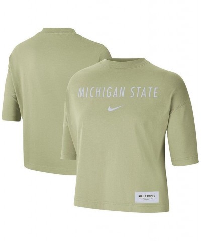 Women's Olive Michigan State Spartans Earth Tones Washed Boxy T-shirt Olive $22.39 Tops