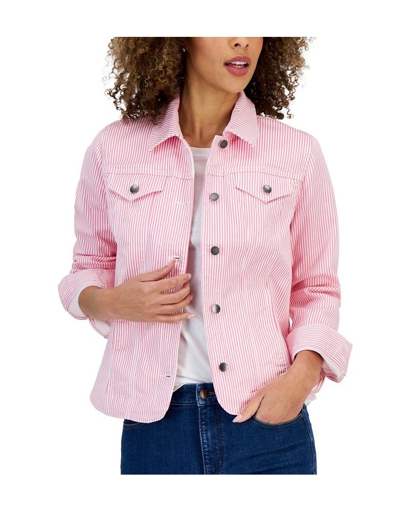 Women's Striped Denim Trucker Jacket Pink $23.84 Jackets