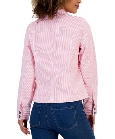 Women's Striped Denim Trucker Jacket Pink $23.84 Jackets