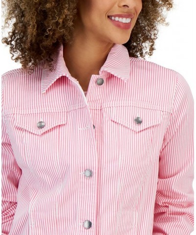 Women's Striped Denim Trucker Jacket Pink $23.84 Jackets