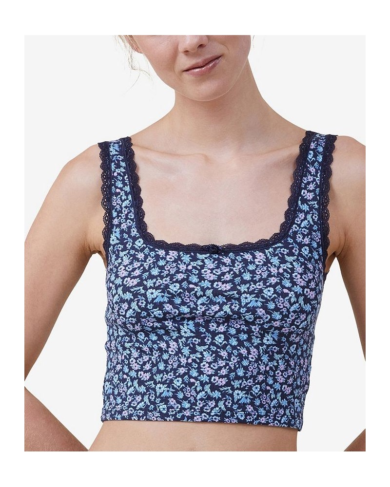 Women's Rib Lace Tank Sienna Floral French Navy $16.45 Sleepwear