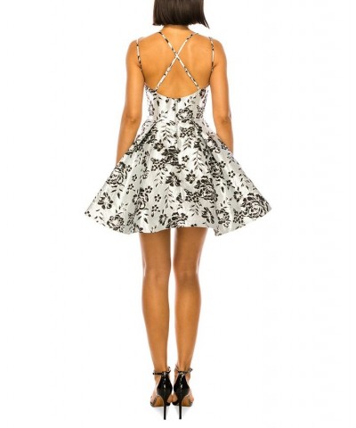 Juniors' Floral-Jacquard V-Neck X-Back Dress Silver/Black $24.50 Dresses