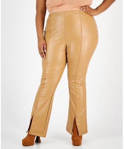 Plus Size Faux-Leather Slit-Cuff Flare-Leg Pants Brown $14.19 Pants