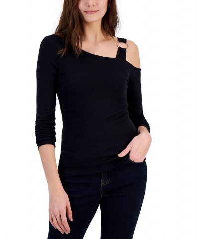 Women's One-Shoulder Asymmetric Top Black $23.04 Tops