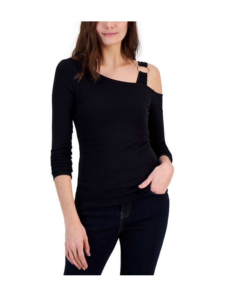 Women's One-Shoulder Asymmetric Top Black $23.04 Tops