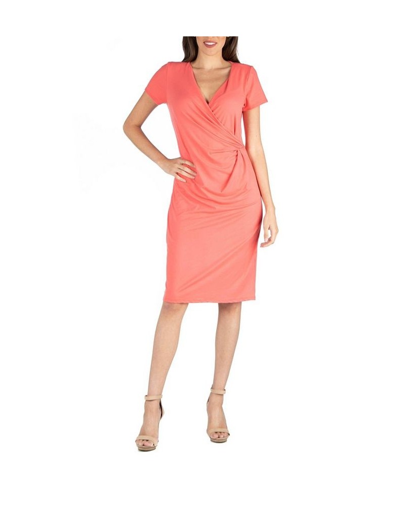 Faux Wrap over Dress with Cap Sleeves Navy $23.08 Dresses