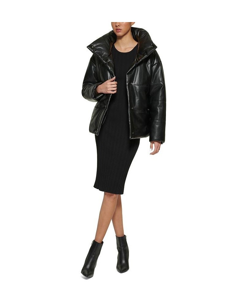 Women's Faux-Leather Puffer Coat Black $80.00 Coats