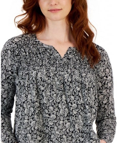 Petite Knit Smocked Long-Sleeve Top Black $12.79 Tops