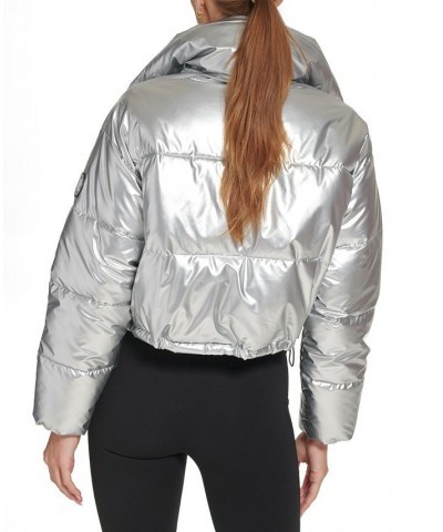 Sports Women's Active Metallic Cropped Puffer Jacket Silver $47.38 Jackets