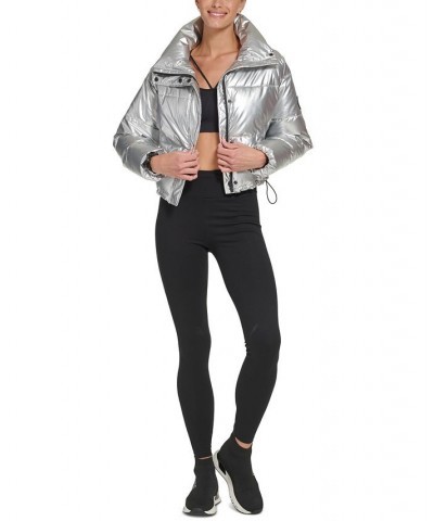 Sports Women's Active Metallic Cropped Puffer Jacket Silver $47.38 Jackets