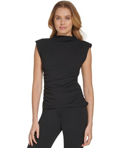 Women's Mock Neck Extended-Shoulder Top Black $25.92 Tops