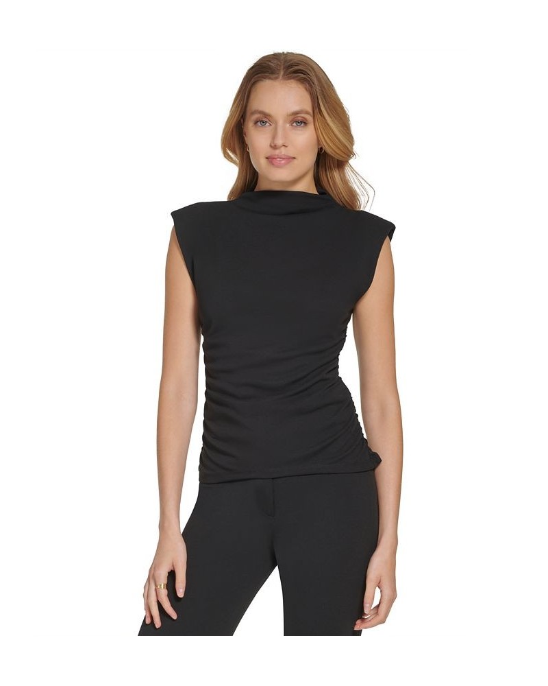 Women's Mock Neck Extended-Shoulder Top Black $25.92 Tops