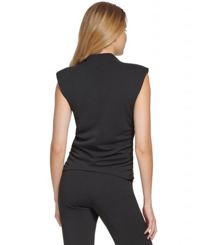 Women's Mock Neck Extended-Shoulder Top Black $25.92 Tops