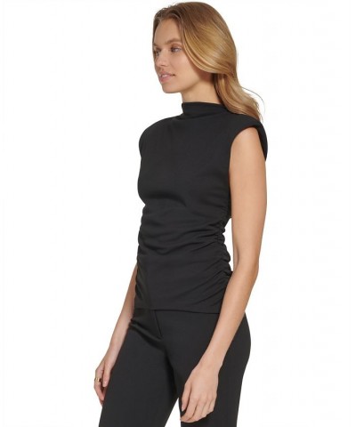 Women's Mock Neck Extended-Shoulder Top Black $25.92 Tops