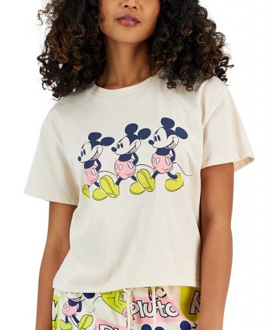 Juniors' Crewneck Mickey-Mouse Graphic T-Shirt Taupe $10.60 Tops