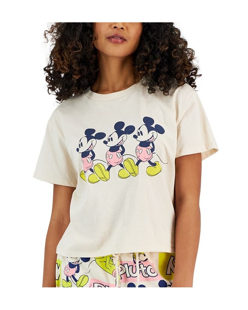 Juniors' Crewneck Mickey-Mouse Graphic T-Shirt Taupe $10.60 Tops