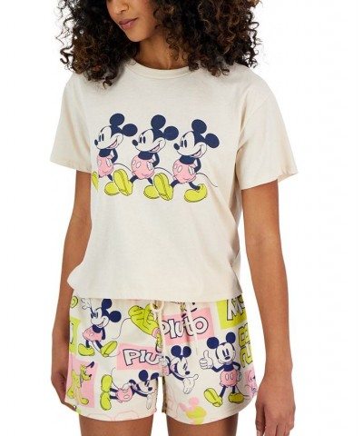 Juniors' Crewneck Mickey-Mouse Graphic T-Shirt Taupe $10.60 Tops