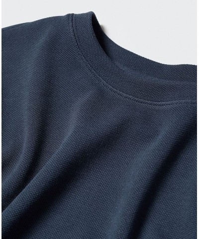 Women's Basic Pique Sweatshirt Blue $34.79 Tops