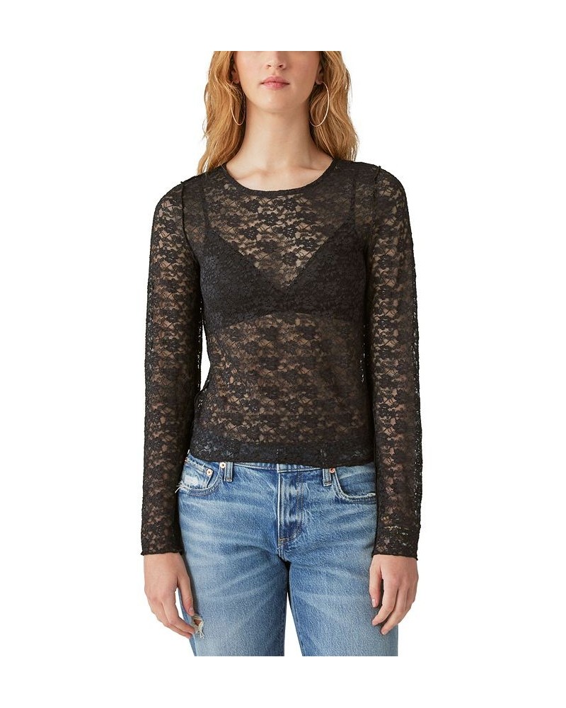 Lace Crew Neck Long Sleeve Top White $17.89 Tops