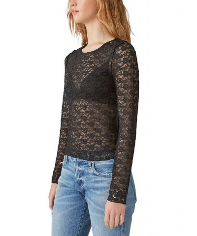 Lace Crew Neck Long Sleeve Top White $17.89 Tops