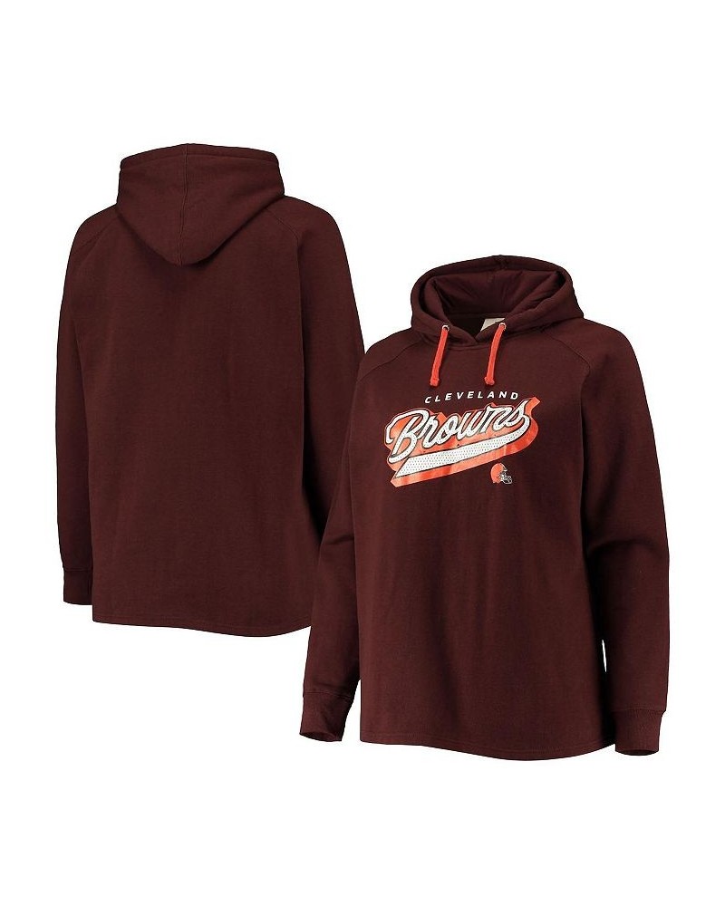 Women's Branded Brown Cleveland Browns Plus Size First Contact Raglan Pullover Hoodie Brown $34.40 Sweatshirts