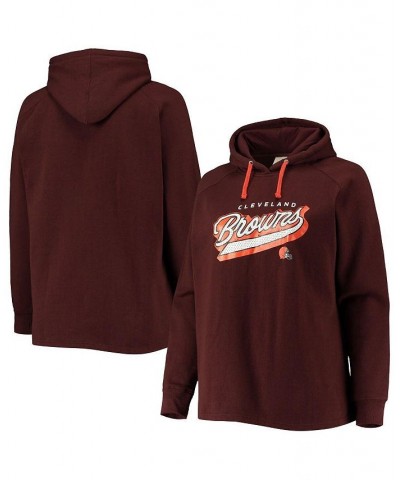 Women's Branded Brown Cleveland Browns Plus Size First Contact Raglan Pullover Hoodie Brown $34.40 Sweatshirts