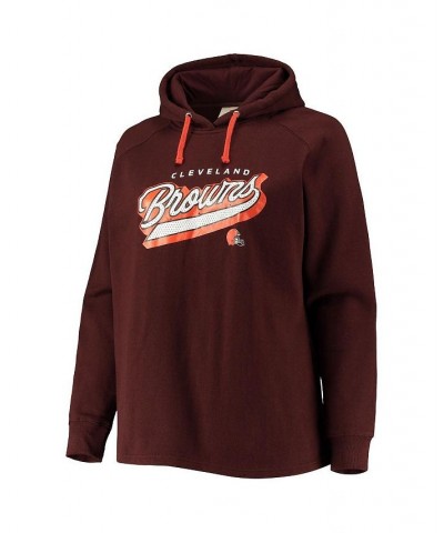 Women's Branded Brown Cleveland Browns Plus Size First Contact Raglan Pullover Hoodie Brown $34.40 Sweatshirts