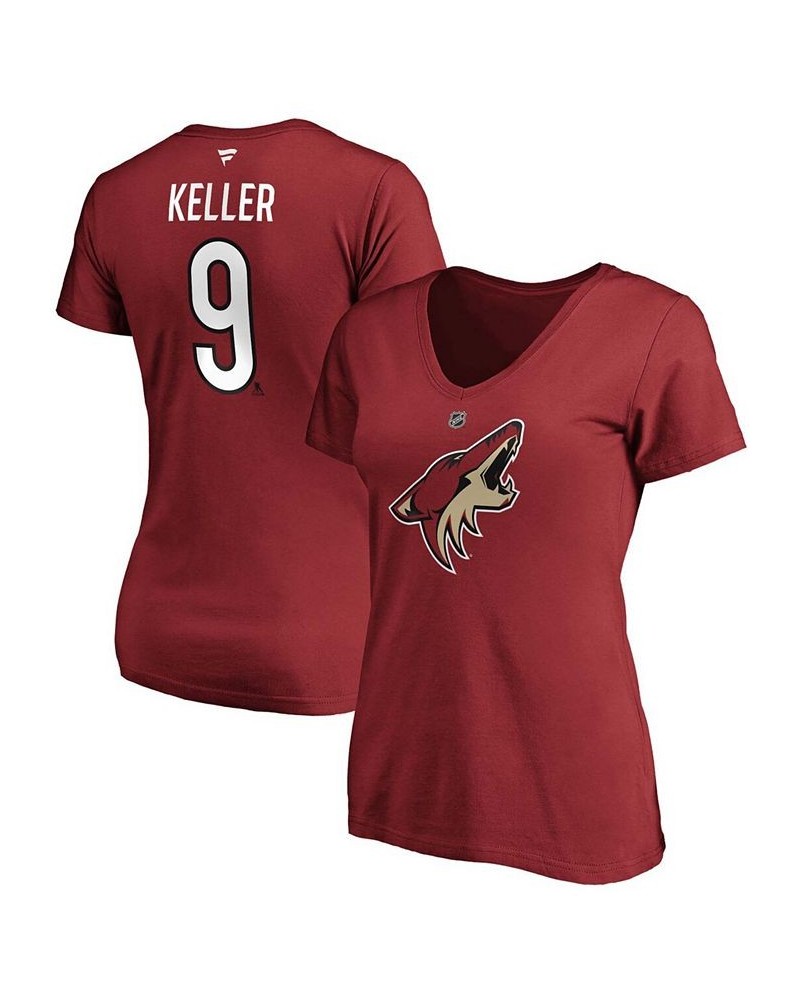 Women's Clayton Keller Garnet Arizona Coyotes Authentic Stack Name And Number V-Neck T-shirt Garnet $19.74 Tops