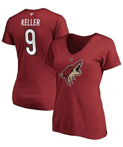 Women's Clayton Keller Garnet Arizona Coyotes Authentic Stack Name And Number V-Neck T-shirt Garnet $19.74 Tops