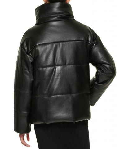 Women's Faux-Leather Puffer Coat Black $80.00 Coats