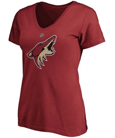 Women's Clayton Keller Garnet Arizona Coyotes Authentic Stack Name And Number V-Neck T-shirt Garnet $19.74 Tops