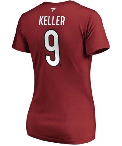 Women's Clayton Keller Garnet Arizona Coyotes Authentic Stack Name And Number V-Neck T-shirt Garnet $19.74 Tops