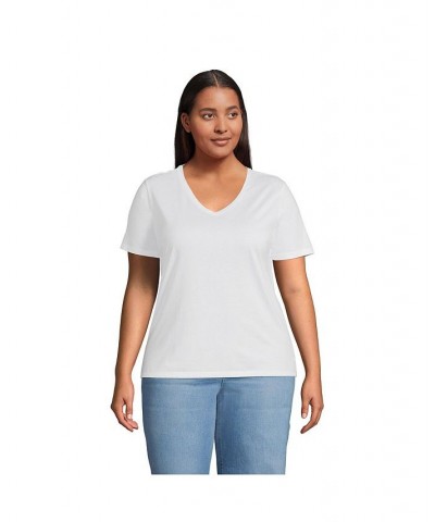 Women's Plus Size Relaxed Supima Cotton Short Sleeve V-Neck T-Shirt White $26.97 Tops