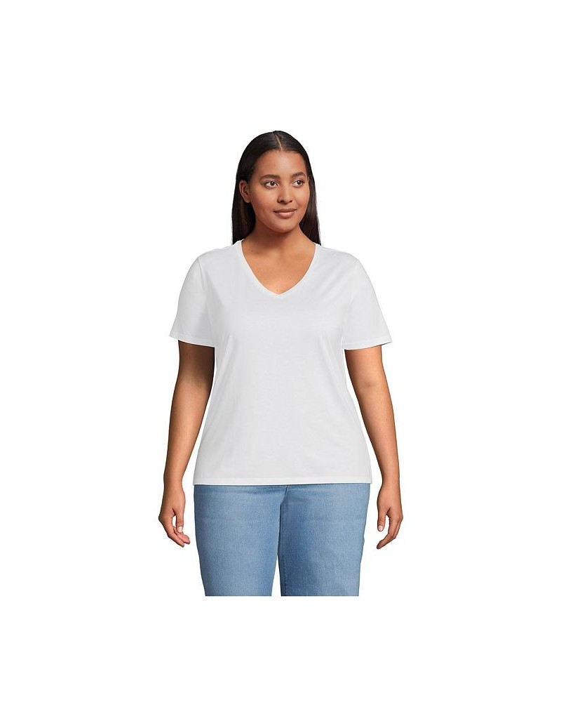 Women's Plus Size Relaxed Supima Cotton Short Sleeve V-Neck T-Shirt White $26.97 Tops