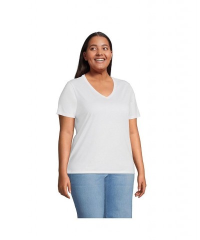 Women's Plus Size Relaxed Supima Cotton Short Sleeve V-Neck T-Shirt White $26.97 Tops